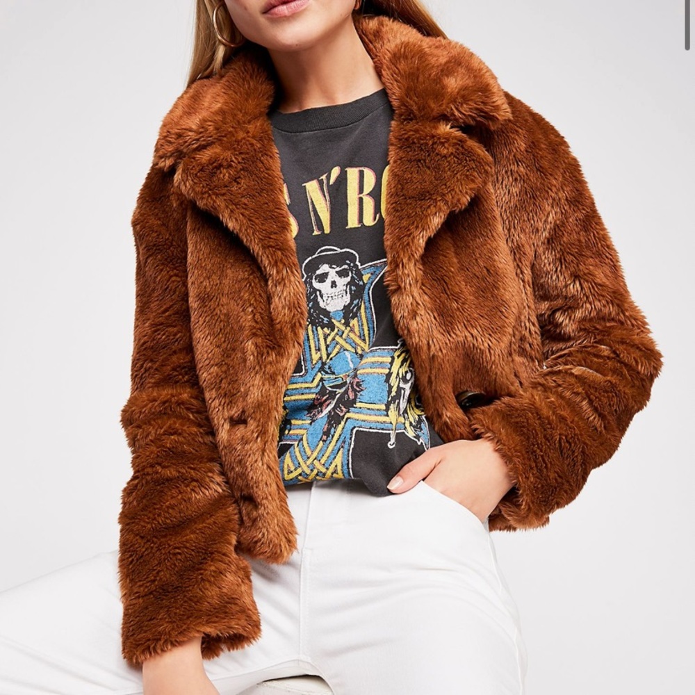 Free People Mena Fur Crop Jacket Coat